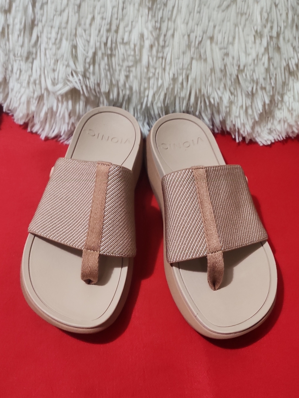 Vionic Rose Gold Wide Strap Thong Sandals